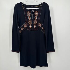 Sacred Threads Womens Boho Dress Size M Revival Black Embroidered‎ Folk Artisan